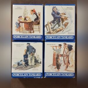 Norman Rockwell 1985 Collectors Porcelain Tankard Set w/ Nautical Illustrations